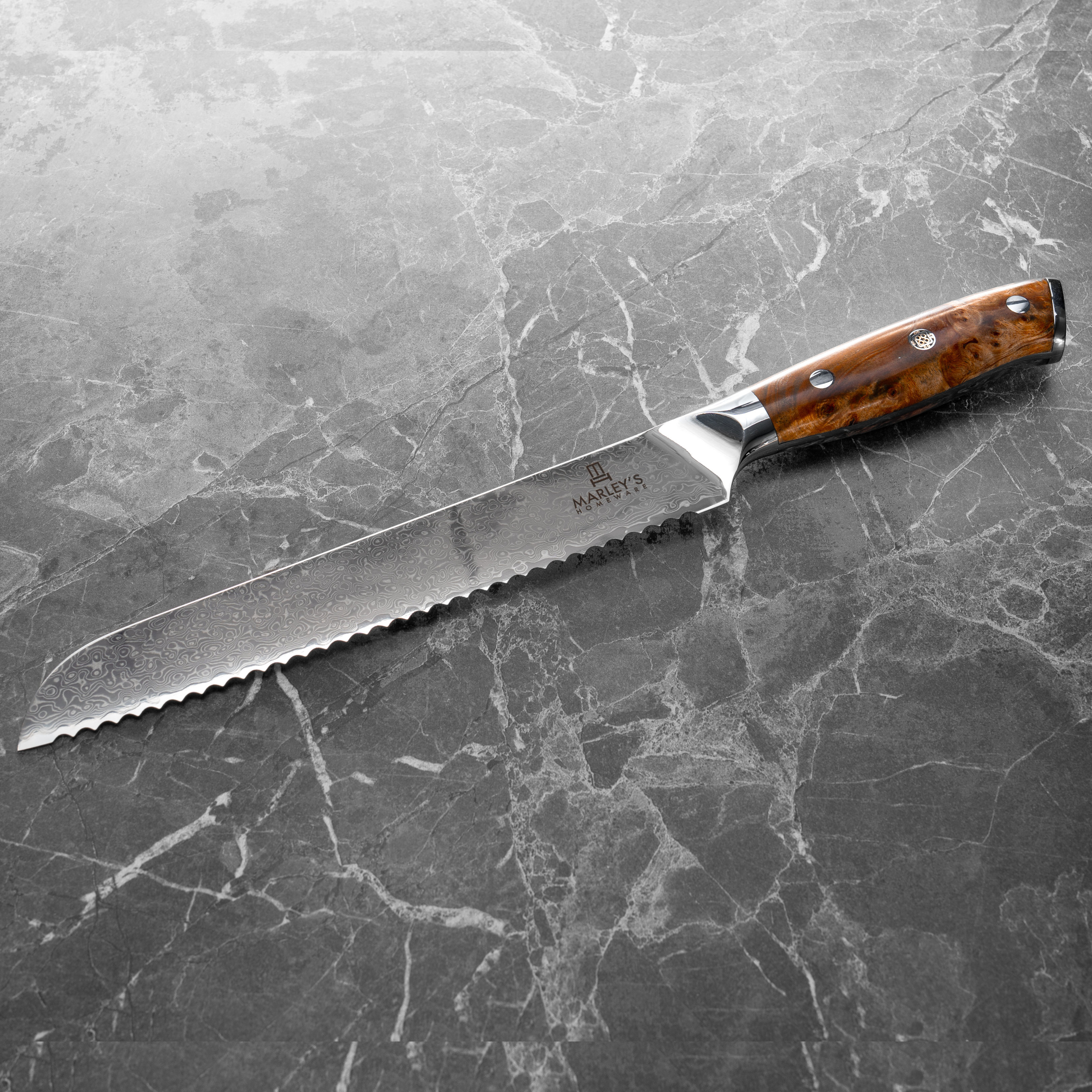 The Artisan - 8" Damascus Steel Serrated Bread Knife