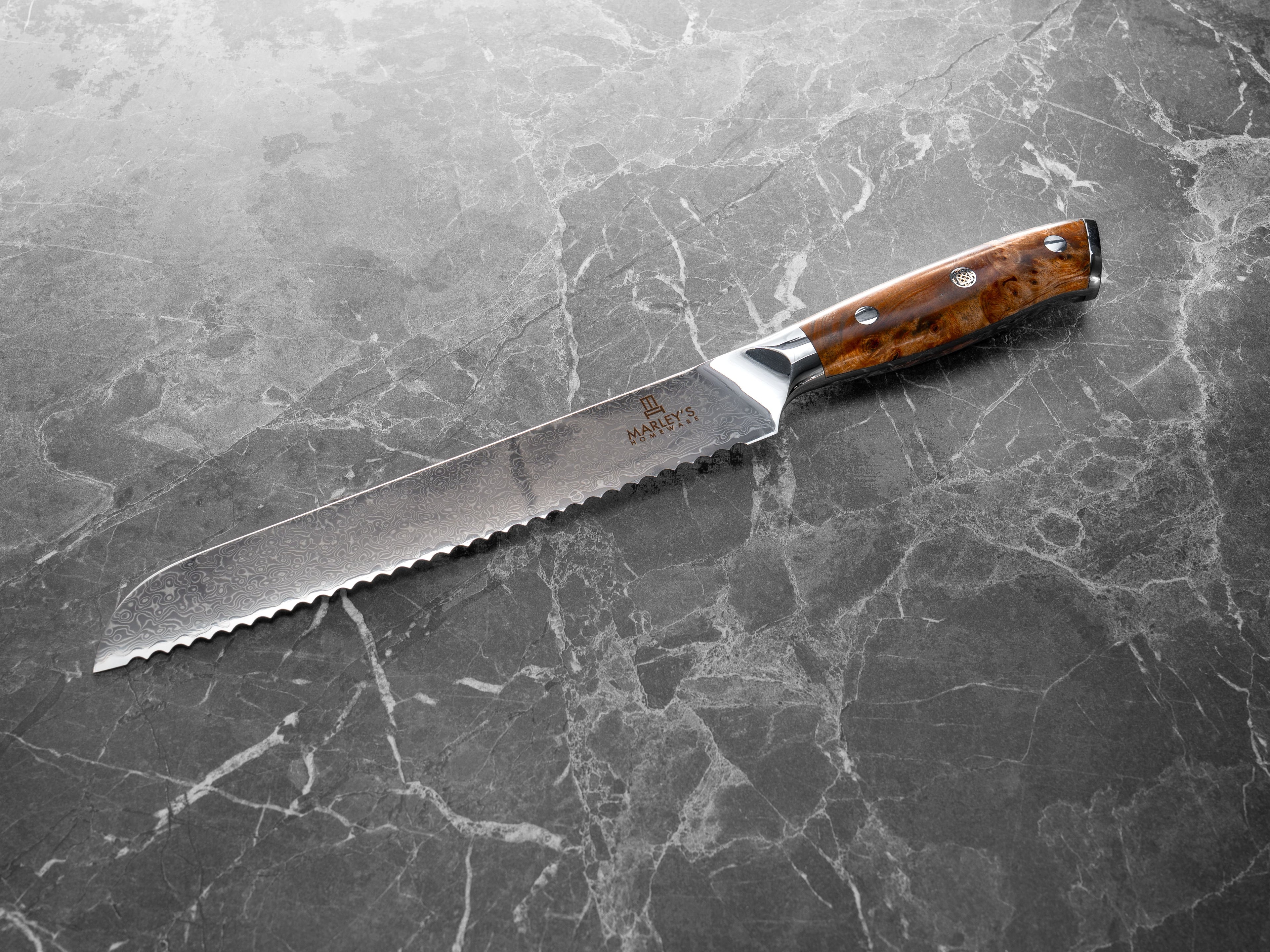 The Artisan - 8" Damascus Steel Serrated Bread Knife