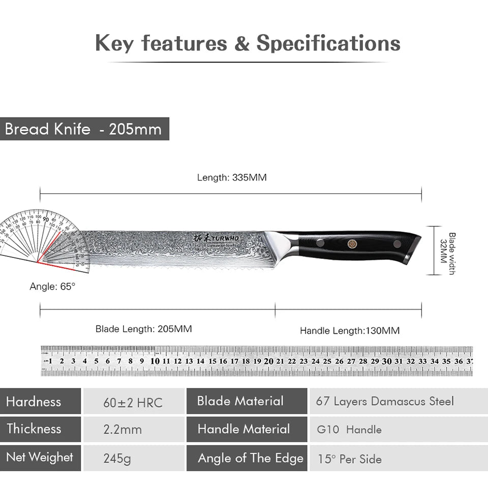 Marley's Homeware 8" Damascus Steel Bread Knife