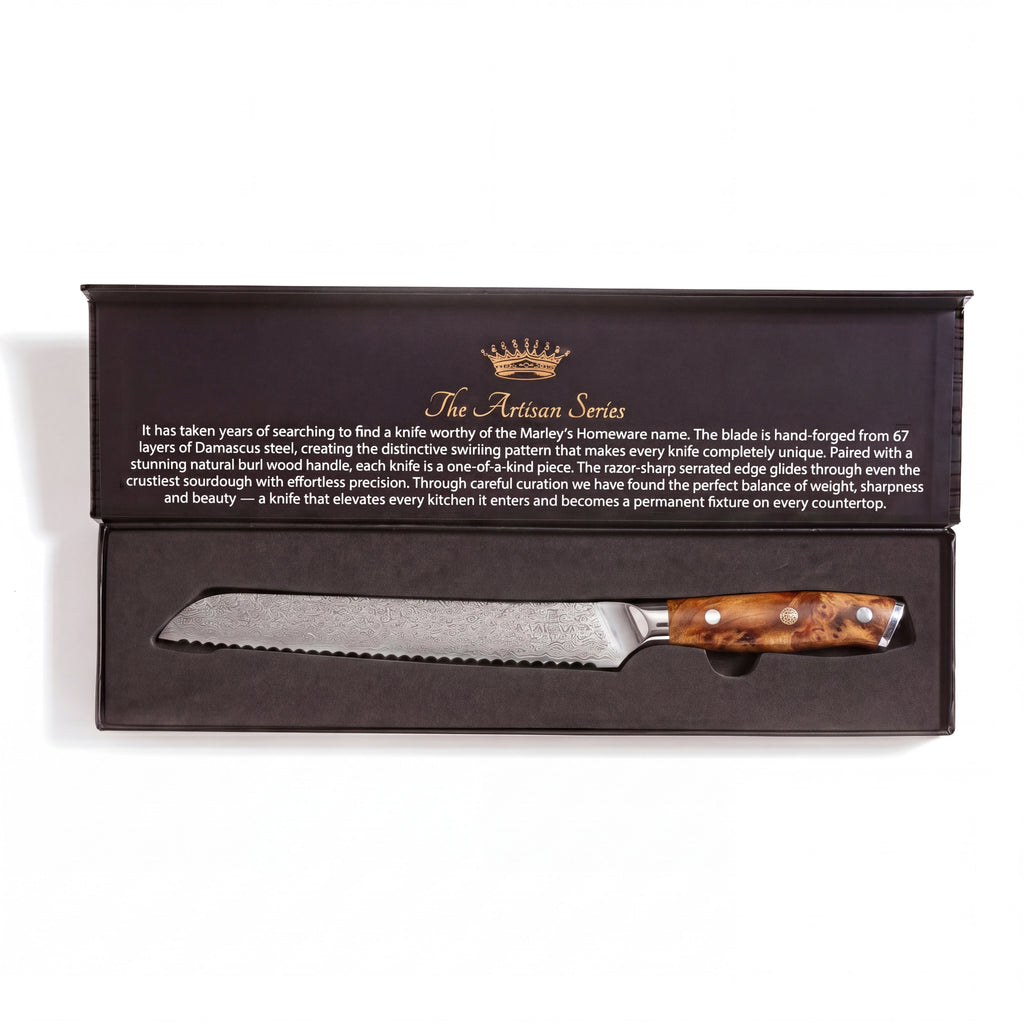 The Artisan - 8" Damascus Steel Serrated Bread Knife