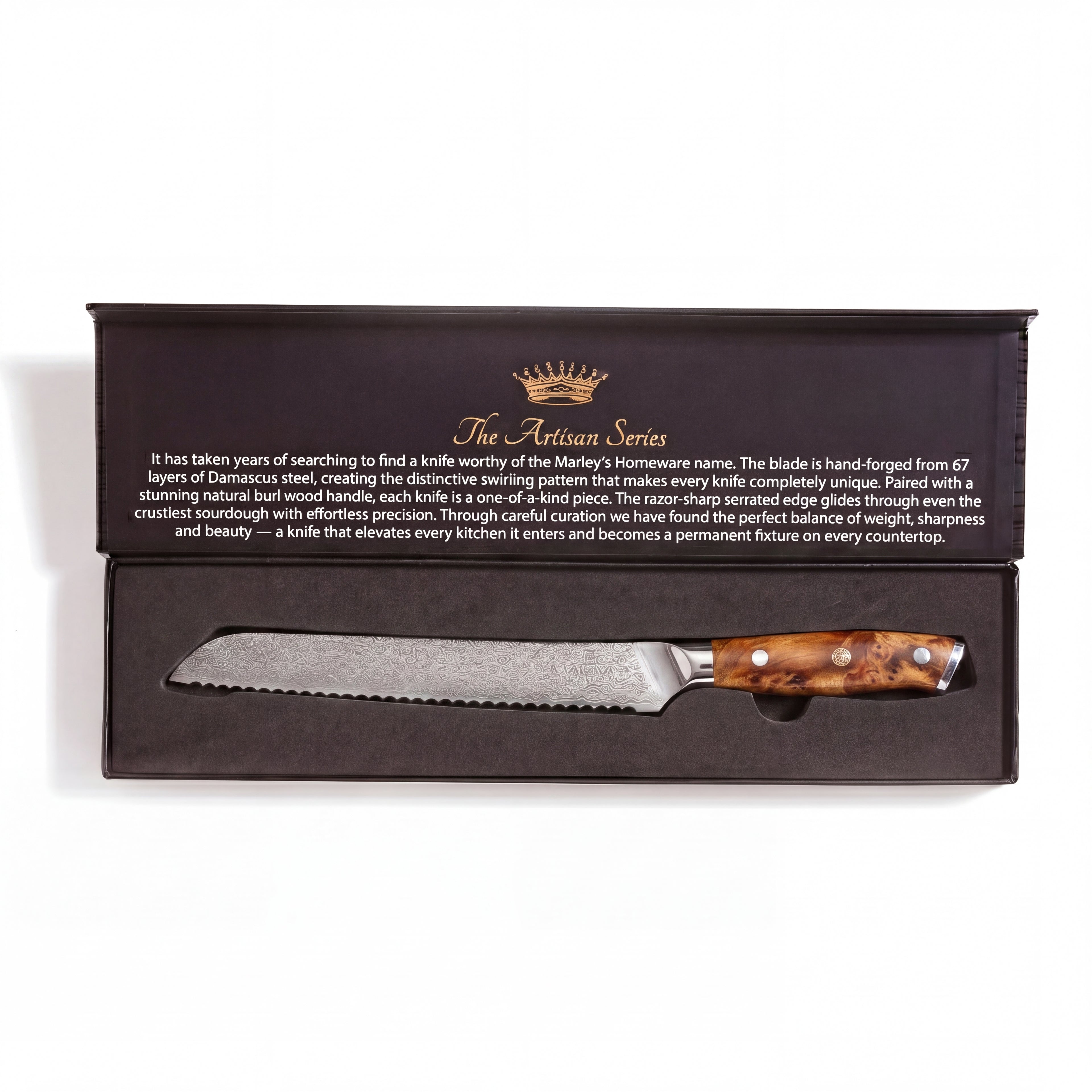 The Artisan - 8" Damascus Steel Serrated Bread Knife
