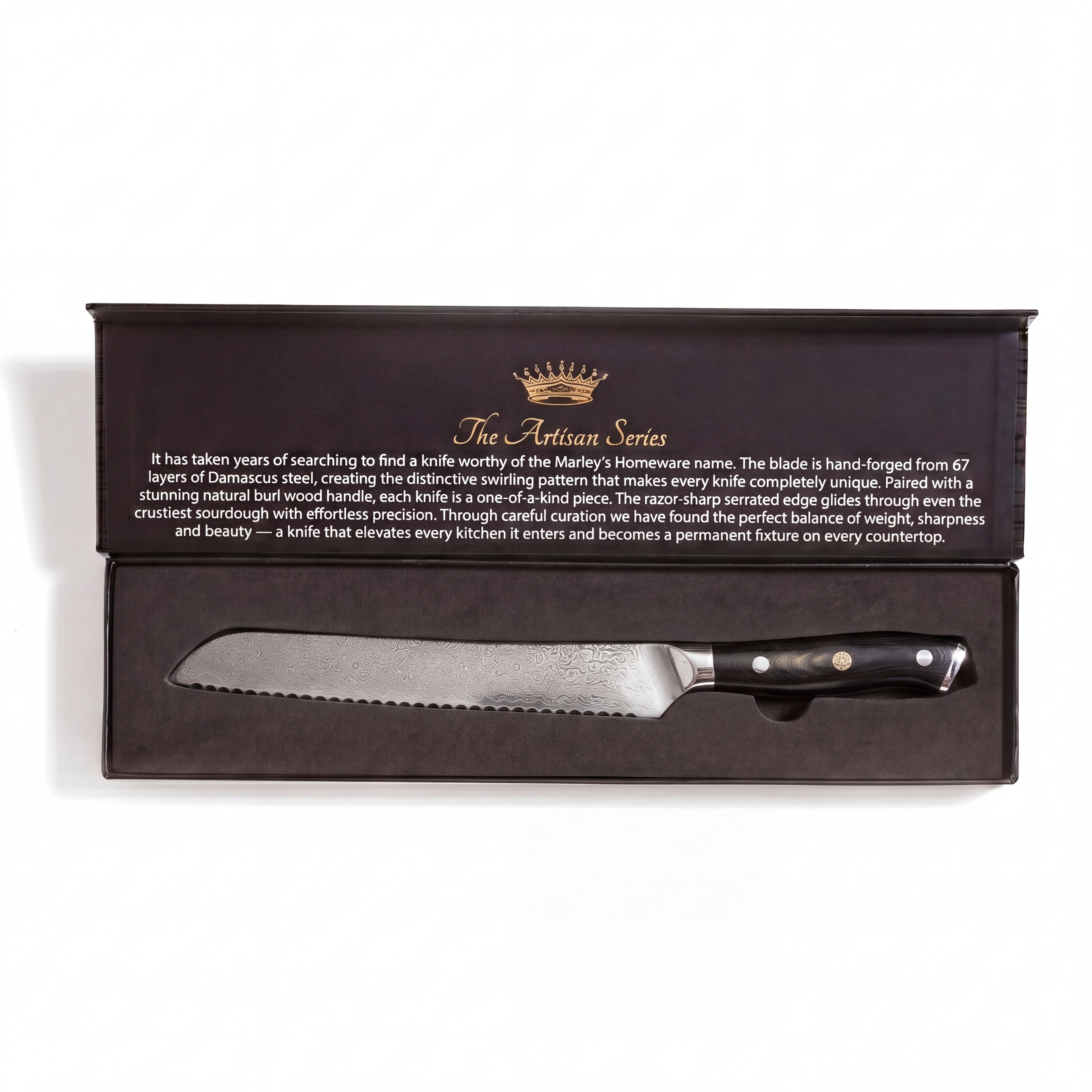 The Artisan - 8" Damascus Steel Serrated Bread Knife