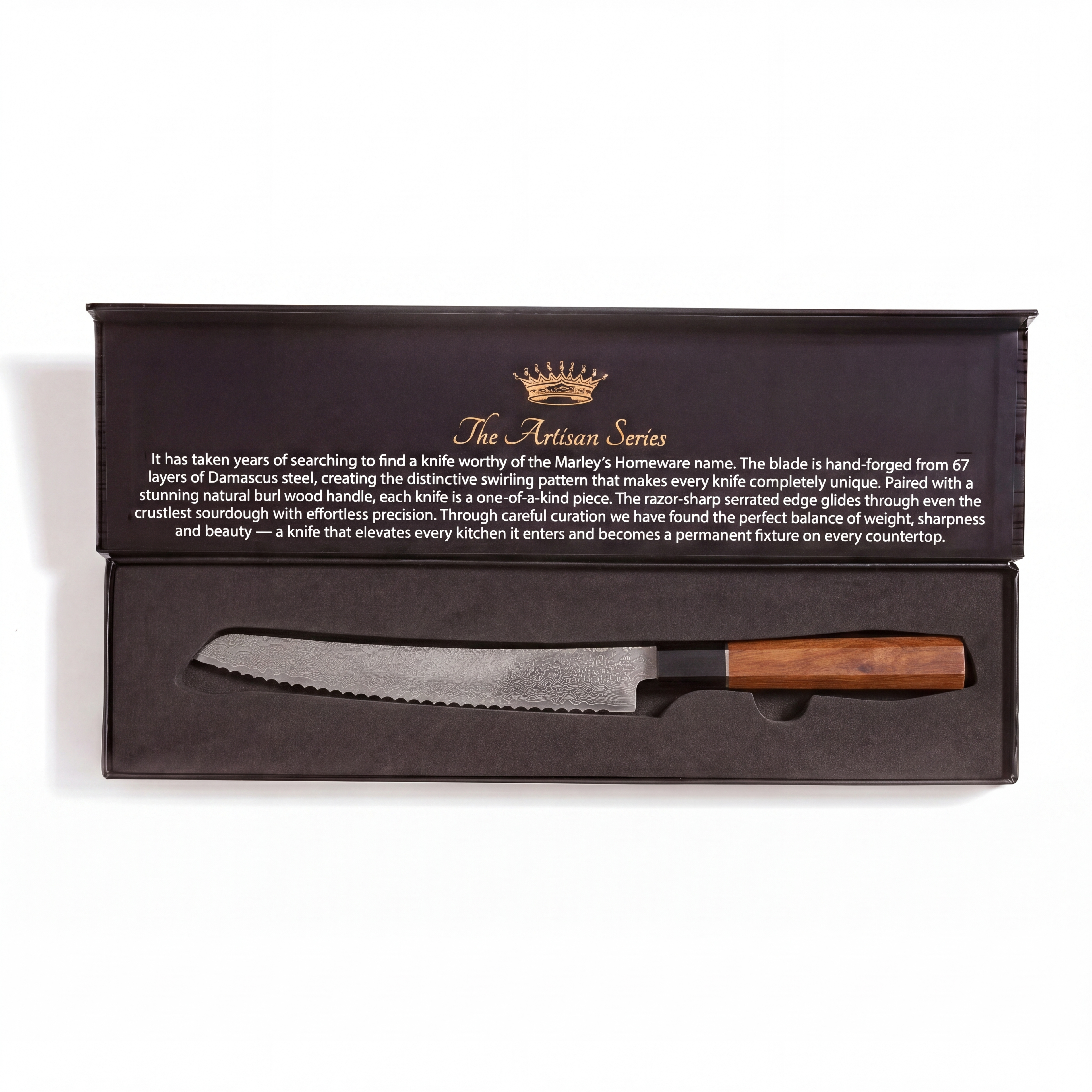 The Shokunin — 8" Japanese Damascus Bread Knife with Wa Handle